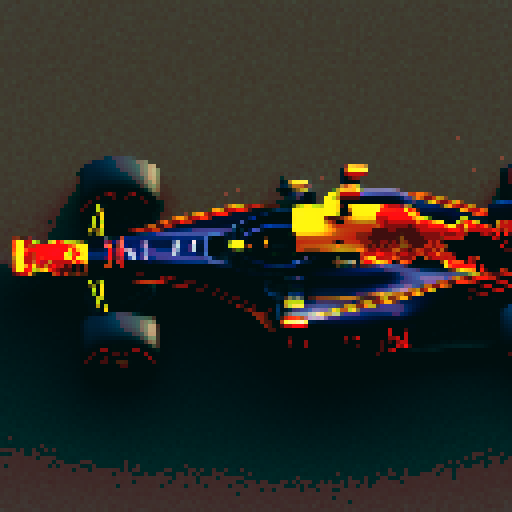 Red bull formula 1 car on race track, full car in view, 512x512 resolution, close up