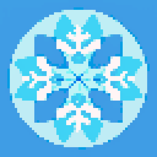 Create a simple and clean icon representing ice magic. The design should be minimalistic and convey the essence of cold and ice. Use cool colors like blue and white, and incorporate elements such as snowflakes, icicles, or frost. Ensure the icon is easily recognizable and visually appealing.