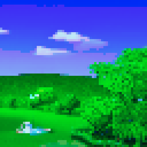 Park area, green grass, fountain