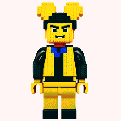 pixelated lego minifigures, vibrant colors, blocky construction, retro video game aesthetic, 8-bit graphics, square-shaped bricks, tiny details, mosaic-like patterns, iconic lego smile, isometric perspective, dynamic poses, imaginative scenes, textured surfaces, pixel art shading, crisp edges, vibrant sRGB palette