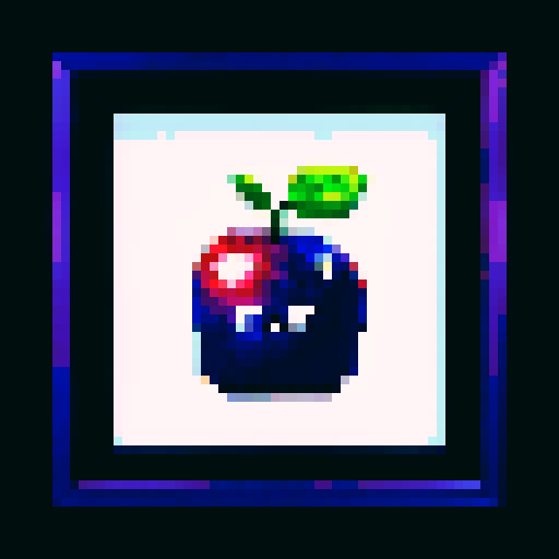 blueberry art frame, pixelated fruits, vibrant colors, void inside, dark background, sRGB