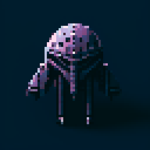 geometric alien relic, black and white with purple aura