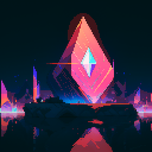 Ethereum logo, vibrant colors, pixelated squares, glowing lines, abstract composition, sRGB, intricate patterns, digital art, futuristic aesthetic, sharp edges, geometric shapes, neon glow, high contrast, detailed shading