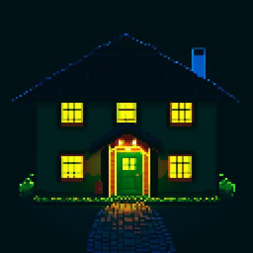 house with lights on near forest, night