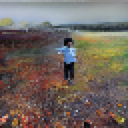 Galloping, majestic, black stallion with flowing mane races through a vibrant, autumn forest with leaves falling in impressionist style.