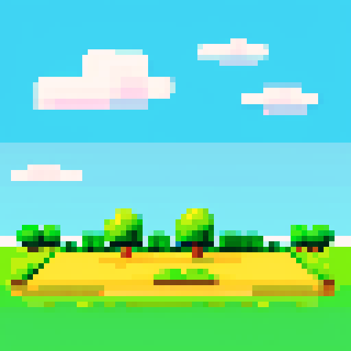 2D flat grass with blue sky and some clouds