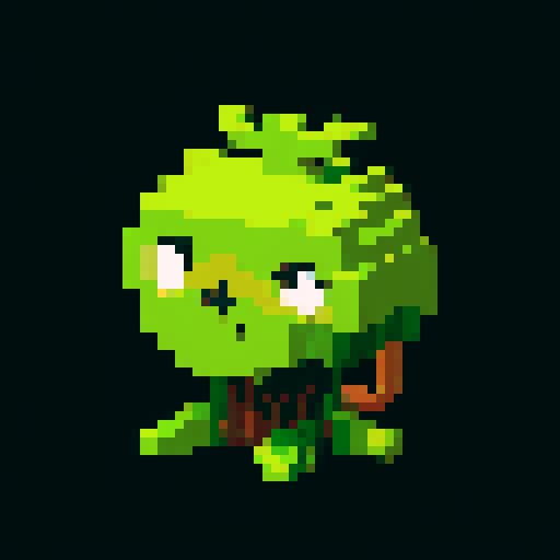 A robust, tree-like creature with bark armor, deep roots, and a protective stance. It has wise, ancient eyes and a commanding presence, ready to defend the forest. No background.
