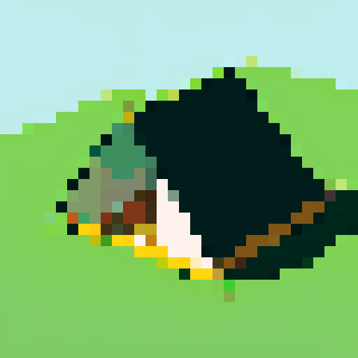 tent, black outlines, square platform, orthogonal camera, top-down view, simple pixel art, plain background