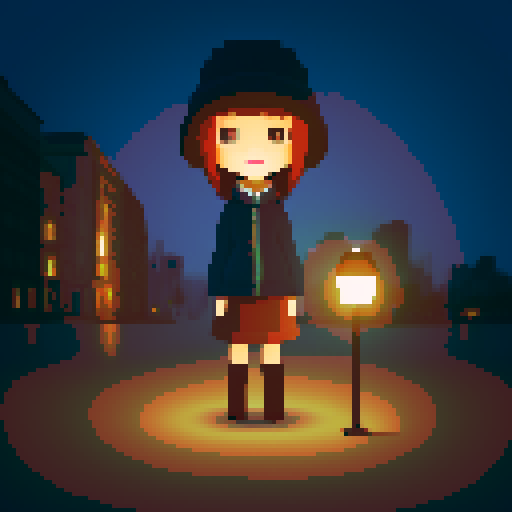 Night city street light background, profile picture, young girl, smile, rounded face, blue eyes, short black hair, brown jacket, beige hat, facing directly