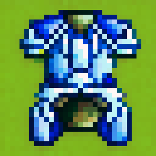 holy priest vestments, blue and white colors, crosses on armor