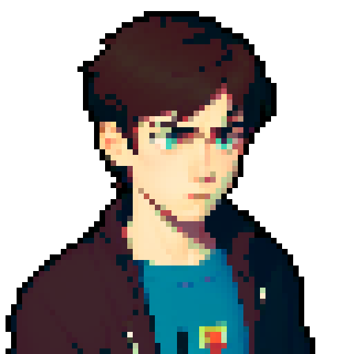 portrait, sprite art, character art, young man, neutral, sad, dark eyes, stern, depressed