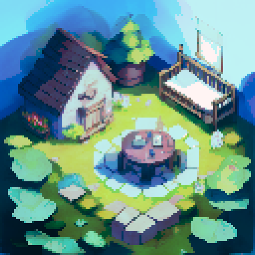 isometric view, bedroom, bed with crisp white sheets, dresser with sleek handles, desk adorned with a shiny laptop, window overlooking a scenic landscape, table and chairs set in perfect harmony, landscape style