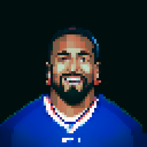 nfl football player, profile view, forward-facing, wearing jersey, no helmet, game icon style, 32x32 pixel art, sRGB, skillful expression, close-up portrait