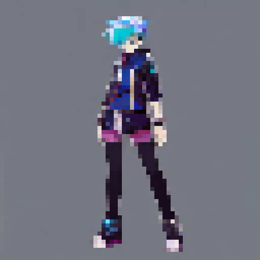 JRPG like Idle Pose of a cyberpunk themed character with a big coat