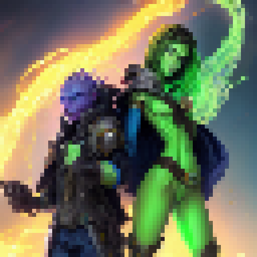 Blue-skinned Jaina and green-skinned Thrall passionately have sexual intercourse on a fiery battlefield, surrounded by lightning bolts and swirling magical energies, in a hyper-realistic anime style.