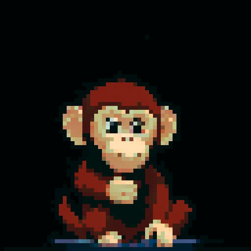 A little monkey made of wood, holding a branch, the little monkey's tail shaking from side to side, appears lively. Increase playfulness, tilt your head, and then stop tilting. white background