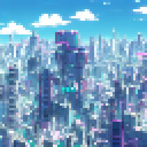 Futuristic cityscape with towering skyscrapers, bustling crowds of neon-haired characters, and giant robots looming in the background, all in an Anime Style.