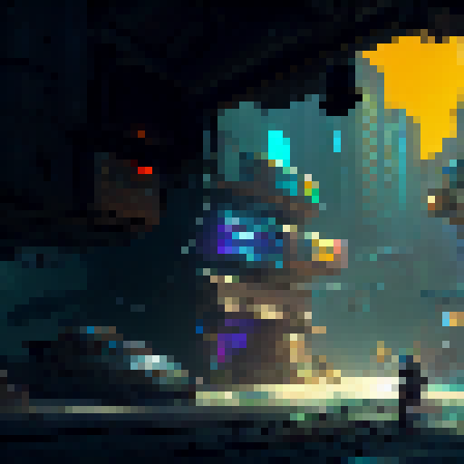 pixe art, sideview, cyberpunk slum, battleback, rpg maker mz