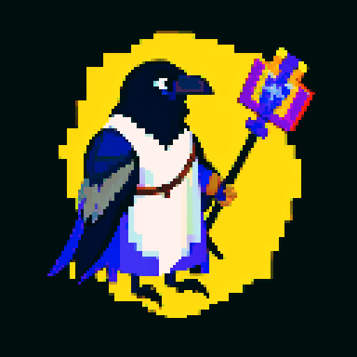 raven-like druid with beard, staff in hand