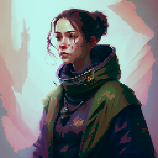 Huntress with old green cape, wood horns and bow