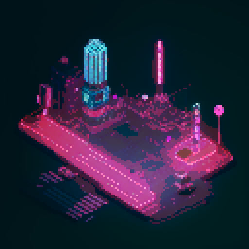 isometric 3D perspective, anime girl hovering in street, Japanese cyberpunk, neon lights, futuristic cityscape, dark colors, pixel art
