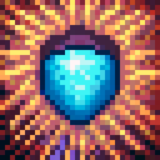 aqua barrier, vibrant colors, pixelated details, intense shading, glowing effect, water droplets, reflective surface, skill icon, dynamic composition, close-up view, portrait style, 32x32 pixel art, sRGB color space