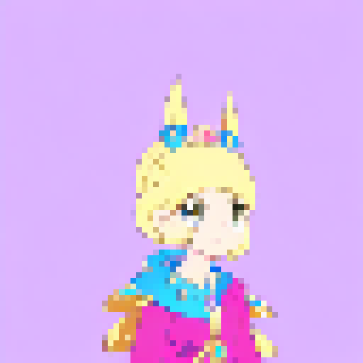 Regal princess with flowing golden hair, adorned in ornate armor, wielding a enchanted sword, standing atop a mountain peak overlooking a sprawling kingdom.