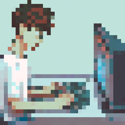 A young man with brown eyes and black hair is playing a game on a computer. He wears a white short-sleeved t-shirt and has Bluetooth headphones in. There's a steaming cup of tea beside him. His keyboard , mouse and the computer is relatively new. He has only one monitor, keyboard, and mouse. His face is focused on the screen.
