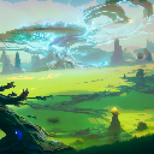 Glowing vines twisting around a towering, ancient tree with sparkling leaves, guarded by ethereal spirits wielding lightning bolts