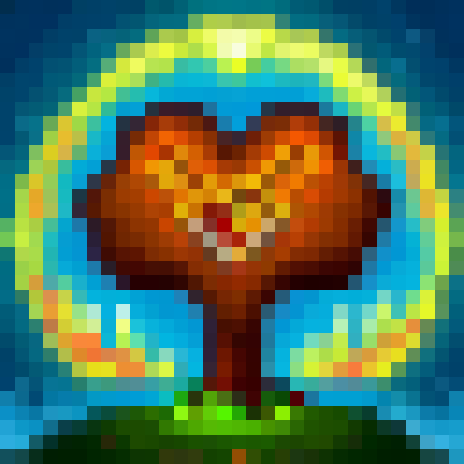 soul tree with a heart as its roots and a sunset in the background with birds in the air