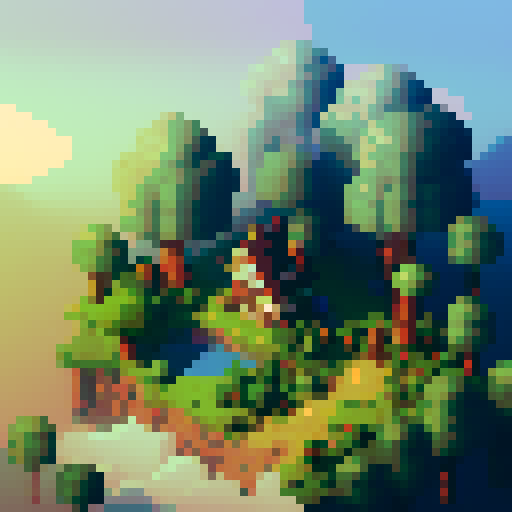 A diligent proofreader, hunched over a screen in a dimly lit room, surrounded by stacks of paper and a steaming mug of coffee, with a pixel art landscape of a misty forest in the background