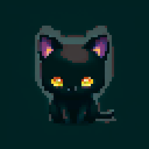 adorable black kitten, playful and mischievous, pixelated fur and bright eyes, sRGB palette