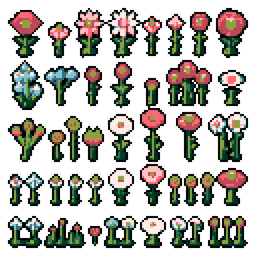12 different wild flower sprites