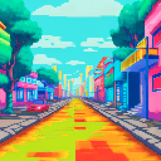 Peaceful streets in Mexico City, with vibrant houses, on a sunny day, with no one outside, no cars, no animals, no people the street is horizontal facing the houses