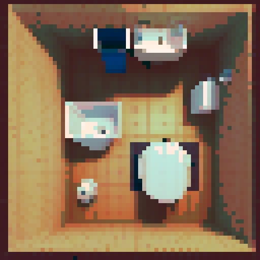 top-down view of a simple washroom with ONE toilet and ONE sink