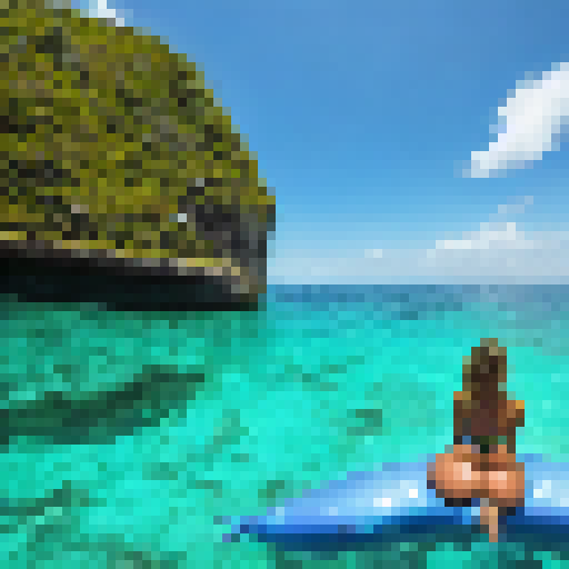 Magical bikini babes battle fierce sea monsters on a mystical island surrounded by sparkling turquoise waters.