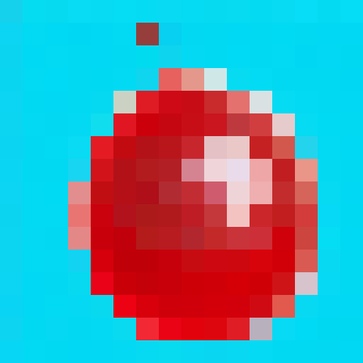 red, water-filled, spherical, balloon, bright, vibrant, glossy, reflective, game icon, 16x16, pixel art, close up, portrait