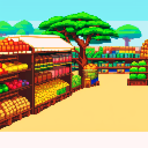 african wholesale corridor with stocked shelves and food, zoomed in light theme