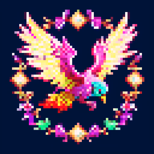 terraria wings, vibrant colors, pixelated feathers, translucent glow, graceful flight, intricate details, shimmering scales, fantastical creatures, pixel art, sRGB, from pink to gold