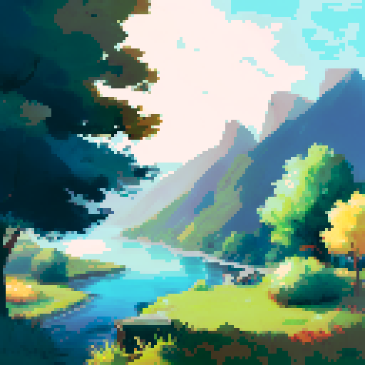 A scenery from the top of the mountain of a serene farm village and field during autumn