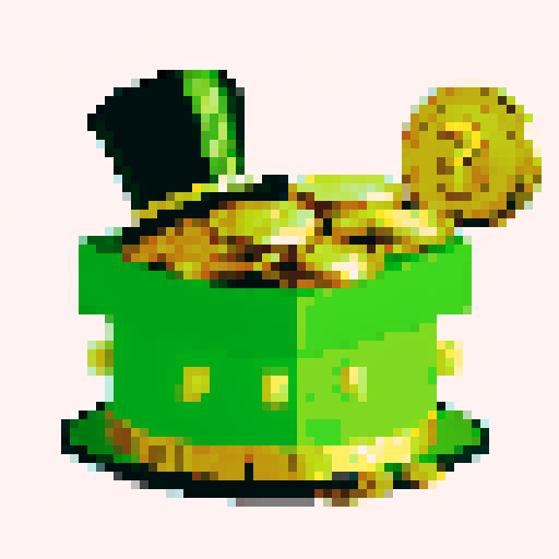green top hat with gold coins inside the top hat