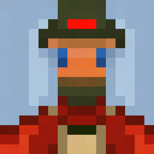 Shotgun shell laying on a wooden surface, with a close up of the brass casing reflecting the light, surrounded by pixel art shotgun pellets and a portrait of a cowboy in the background