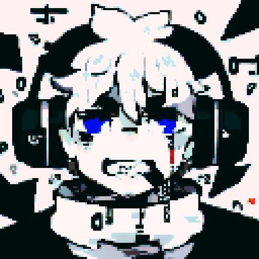 solo male protagonist, cybernetic hardware imbedded in his face, bass clef tattoo under left eye, headphones, busy street, character portrait, close up, anime style, pixel art