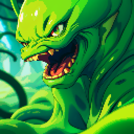 slimy, green, tentacled, amorphous, vibrant, slime monster, sRGB, pixel art