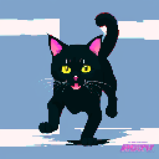 Action shot of a single jumping black cat with claws, vibrant sRGB colors. Sega genesis 16-bit style.
