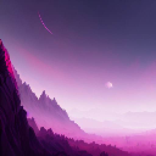 Pink mountain, purple sky, and a dark castle silhouette serve as the backdrop for a sleeping vampire, their body illuminated by neon hues in a fantastical RPG world.