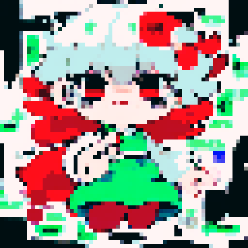 Curly-haired, freckled troublemaker with a sly grin, staring straight ahead with bright green eyes, in a retro video game style, 16x16 pixels, close up portrait