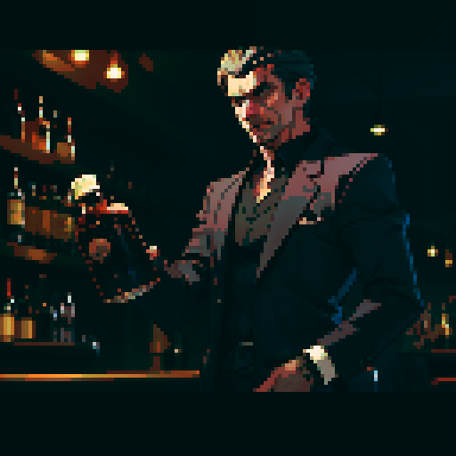 A man bartender, in noir bar