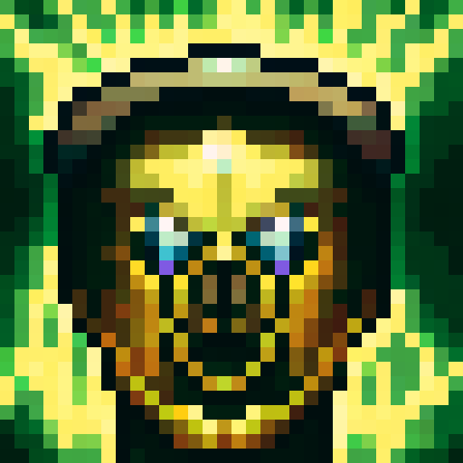 Ninja's piercing eyes stare out from a 32x32 pixel art portrait, their purple turban accentuated with skillful strokes of sRGB shading in a game icon style