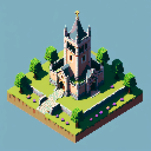 isometric, sacred place, medieval, inside, building, block, sacred